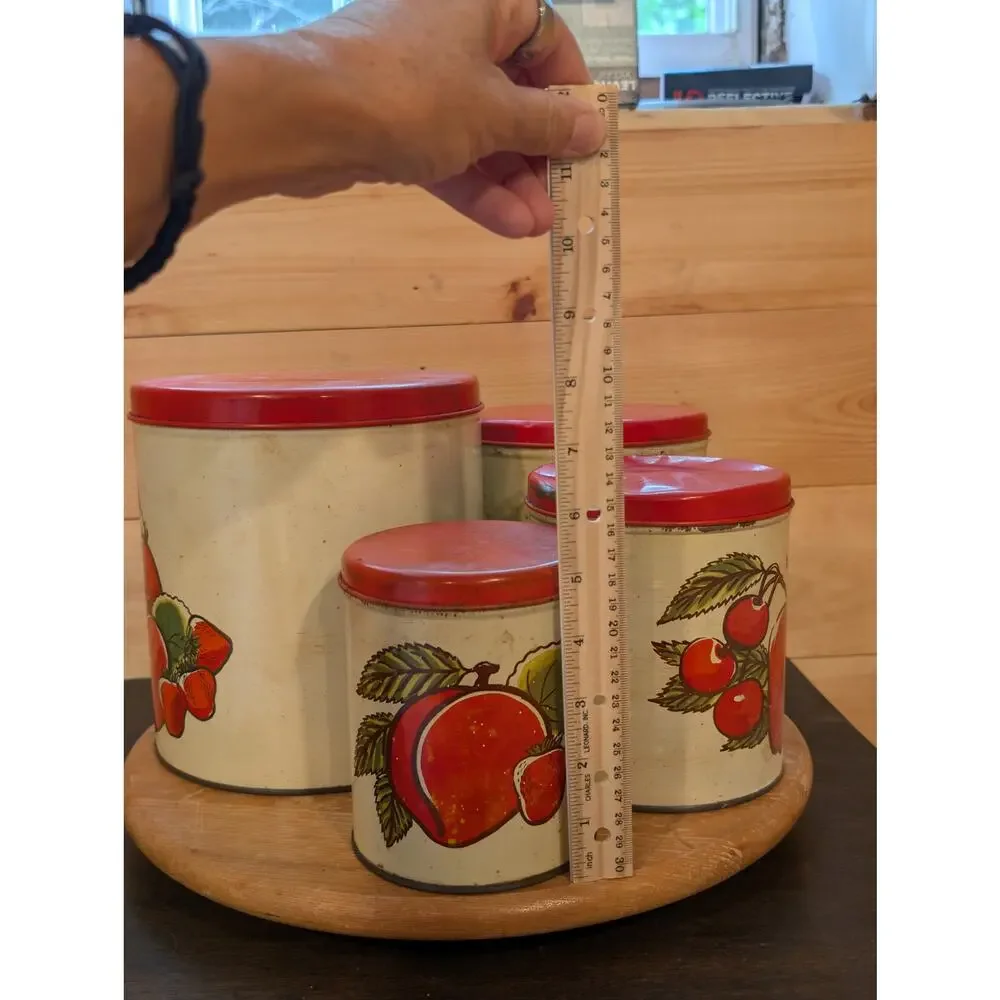 Vintage 1950s Ballonoff Fruit Nesting Canister Set Red Lids - MCM